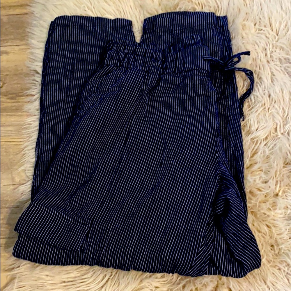 Mid-Rise Pinstriped Linen-Blend Cargo Pants